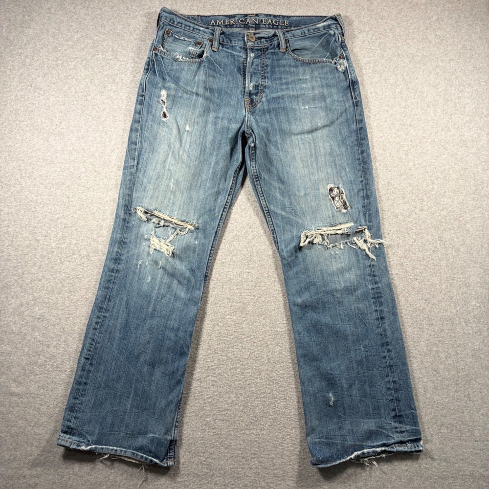 American Eagle Bootcut Jeans Mens 34x30 (Fits 35x30) Blue Distressed Y2K 2000s